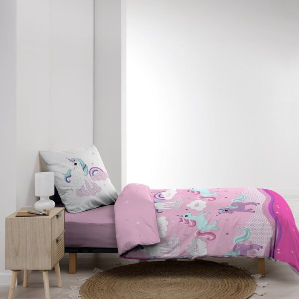Rožnata enojna bombažna otroška posteljnina 140x200 cm Licorne – douceur d'intérieur