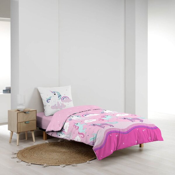 Rožnata enojna bombažna otroška posteljnina 140x200 cm Licorne – douceur d'intérieur