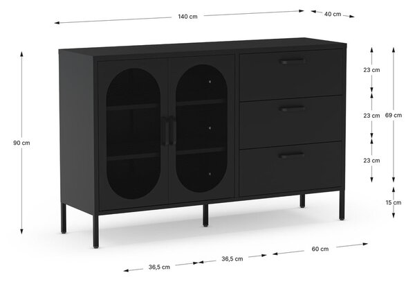 Črna komoda 140x90 cm Diora – Marckeric