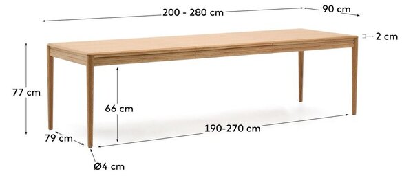 Raztegljiva jedilna miza z dodatno ploščo v hrastovem dekorju 90x200 cm Lenon – Kave Home