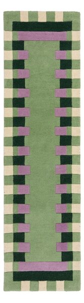 Zelen/vijoličen ročno tkan volnen tekač 60x230 cm Kai Wool Border – Flair Rugs