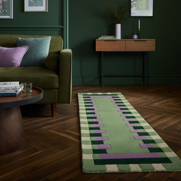 Zelen/vijoličen ročno tkan volnen tekač 60x230 cm Kai Wool Border – Flair Rugs