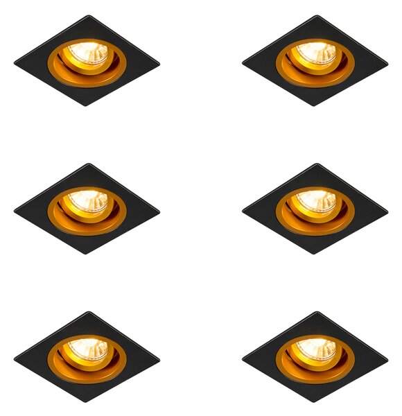 Komplet 6 vgradnih reflektorjev črne barve z zlatom 9,3 cm, vrtljivih in nagibnih - Chuck