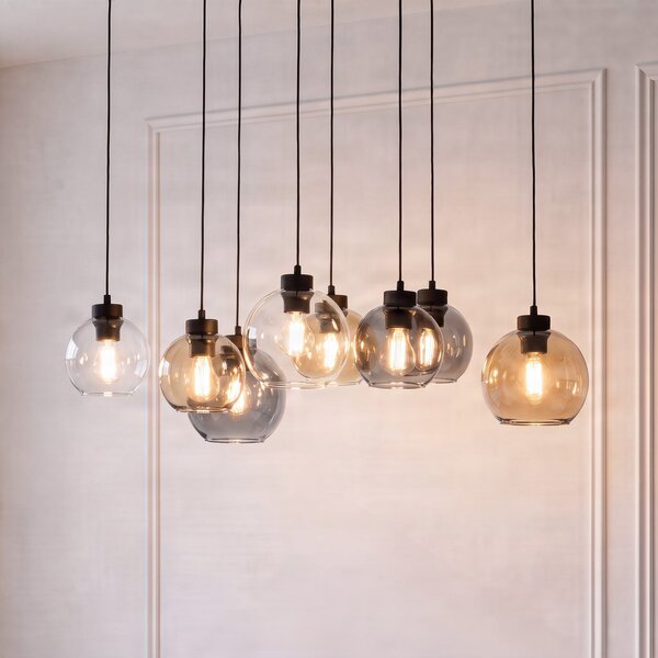 TK Lighting Visoka svetilka Cubus, 68 cm, 8-žarčkov, prozorna/medena/rjava, steklo, zatemnjen, Večbarvna, Dnevna soba / jedilnica, Steklo, Sodobni