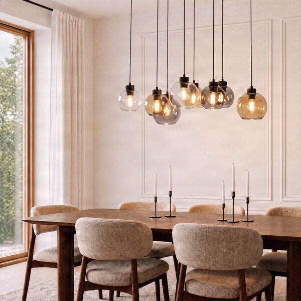 TK Lighting Visoka svetilka Cubus, 68 cm, 8-žarčkov, prozorna/medena/rjava, steklo, zatemnjen, Večbarvna, Dnevna soba / jedilnica, Steklo, Sodobni