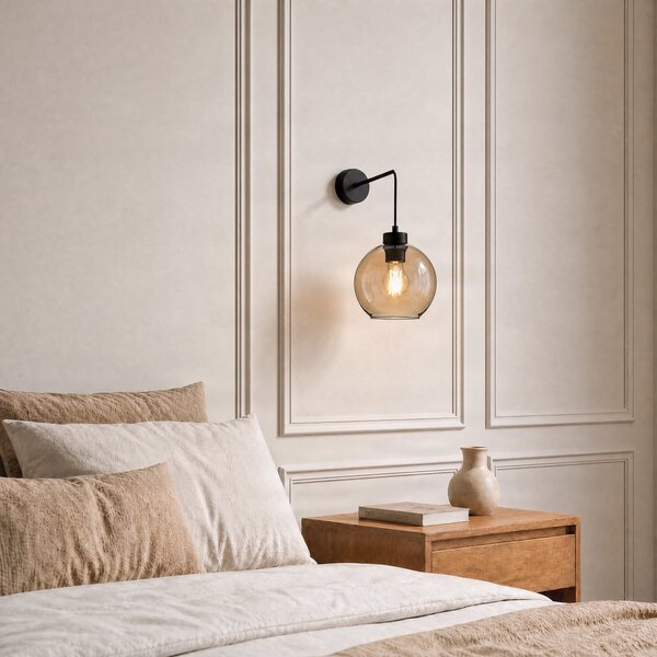 TK Lighting Stenna svetilka Cubus, črna/jantar, steklo, Ø 18 cm, E27, zatemnjen, Rjava / rjasta, Dnevna soba / jedilnica, Steklo, Sodobni, Globus