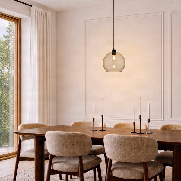 TK Lighting Visoka svetilka Cubus, jantar, steklo, Ø 30 cm, E27, zatemnjen, Rjava / rjasta, Dnevna soba / jedilnica, Steklo, Sodobni, Globus