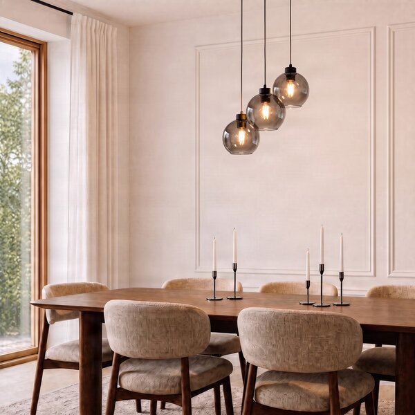 TK Lighting Obesek Cubus, Ø 50 cm, 3-svetlobni, dimno siva, steklo, zatemnjen, Siva, Dnevna soba / jedilnica, Steklo, Sodobni, Obeski v svežnju