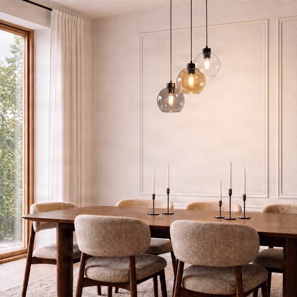 TK Lighting Visoka svetilka Cubus, premer 50 cm, 3-kraka, prosojna/medeno rjava, steklo, zatemnjen, Večbarvna, Dnevna soba / jedilnica, Steklo, Sodobni, Obeski v svežnju