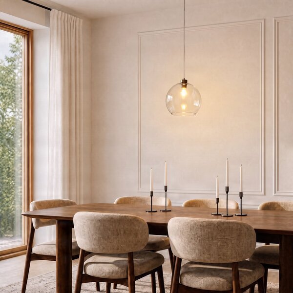 TK Lighting Obesna svetilka Cubus, prosojna, steklo, Ø 30 cm, E27, zatemnjen, Prozorna, Dnevna soba / jedilnica, Steklo, Sodobni, Globus