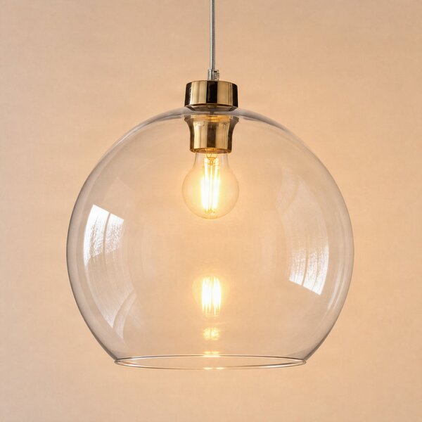TK Lighting Obesna svetilka Cubus, prosojna, steklo, Ø 30 cm, E27, zatemnjen, Prozorna, Dnevna soba / jedilnica, Steklo, Sodobni, Globus