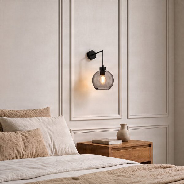 TK Lighting Stenna svetilka Cubus, črna/dimno siva, steklo, višina 30 cm, E27, zatemnjen, Siva, Dnevna soba / jedilnica, Steklo, Sodobni, Globus