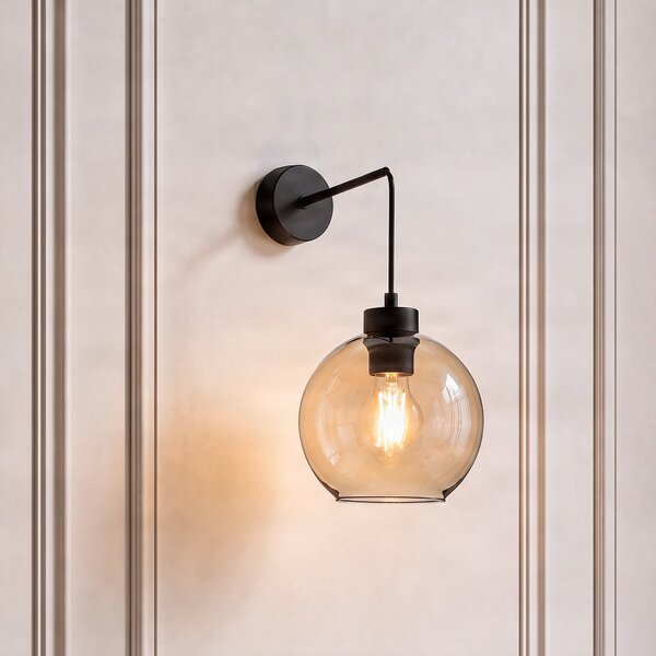 TK Lighting Stenna svetilka Cubus, črna/jantar, steklo, Ø 18 cm, E27, zatemnjen, Rjava / rjasta, Dnevna soba / jedilnica, Steklo, Sodobni, Globus