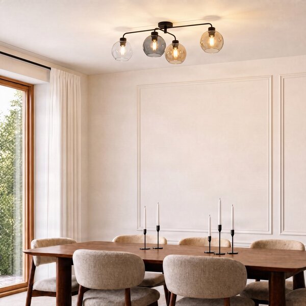 TK Lighting Stropna svetilka Cubus s štirimi žarnicami, prozorna/jantar/siva, zatemnjen, Siva, Dnevna soba / jedilnica, Steklo, Sodobni