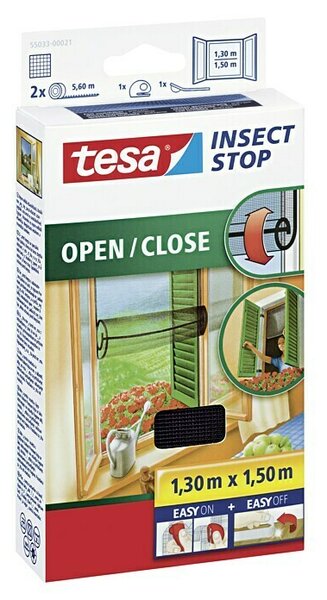 Tesa Insect Stop Mreža za zaščito pred žuželkami (Š x V: 130 x 150 cm, Montaža mreže proti mrčesu: Pritrditev z ježkom, Črne barve)