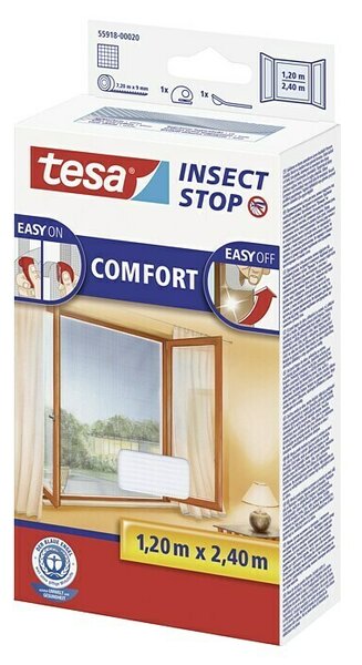 Tesa Insect Stop Zaščita proti mrčesu za okna (Š x V: 120 x 240 cm, Bela, Montaža mreže proti mrčesu: Pritrditev z ježkom)
