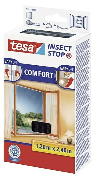 Tesa Insect Stop Zaščita proti mrčesu za okna (Š x V: 120 x 240 cm, Antracit, Montaža mreže proti mrčesu: Pritrditev z ježkom)