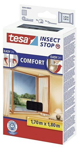 Tesa Insect Stop Mreža za zaščito pred žuželkami Comfort (Š x V: 170 x 180 cm, Antracit, Montaža mreže proti mrčesu: Pritrditev z ježkom)
