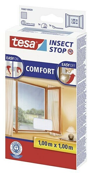 Tesa Insect Stop Mreža za zaščito pred žuželkami Comfort (Š x V: 100 x 100 cm, Bela, Montaža mreže proti mrčesu: Pritrditev z ježkom)