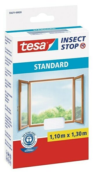 Tesa Insect Stop Zaščita proti mrčesu za okna Standard (Š x V: 110 x 130 cm, Montaža mreže proti mrčesu: Pritrditev z ježkom, Bele barve)