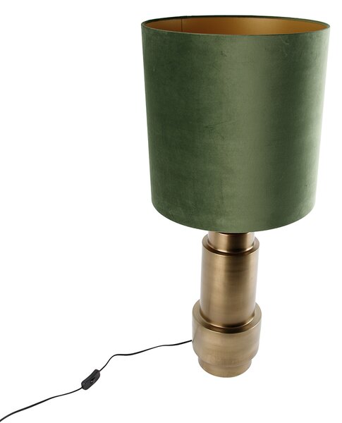 Tafellamp brons velours kap groen met goud 40 cm - Bruut