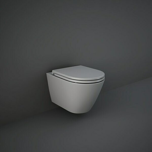 RAK Ceramics Feeling Stenski WC (Izpiranje brez roba, Brez posebne glazure, Oblika splakovanja: Globok, WC odtok: Vodoravno, Sive barve, Mat)