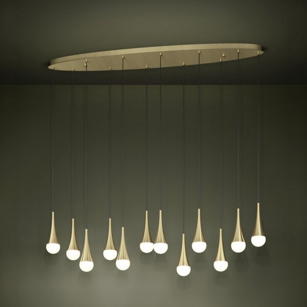 Stars of Light LED-visoka svetilka TARANCON, medenina, 148 cm, 12-žarilna, zatemnjen, Zlata / medeninasta, Dnevna soba / jedilnica, Kovina