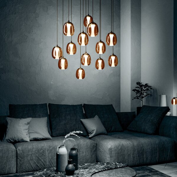 Stars of Light LED-visoka svetilka FERRO 58 cm, 13-žarilna, bronasta/rjava, zatemnjen, Rjava / rjasta, Dnevna soba / jedilnica, Steklo