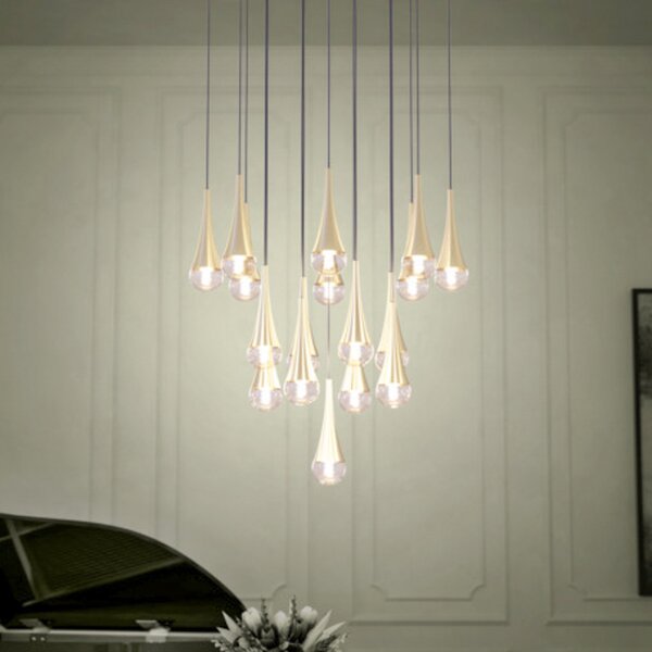 Stars of Light LED-visoka svetilka TARANCON iz medenine, premer 78 cm,, zatemnjen, Zlata / medeninasta, Dnevna soba / jedilnica, Kovina
