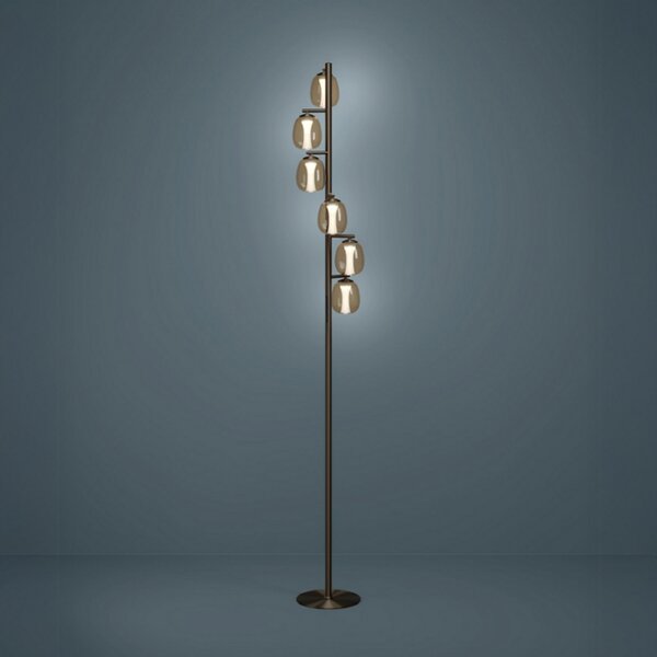 Stars of Light LED-stoječa svetilka FERRO, bronasta/rjava, 156 cm, 6-žarilna, zatemnjen, Rjava / rjasta, Dnevna soba / jedilnica, Steklo