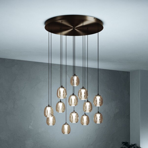 Stars of Light LED-visoka svetilka FERRO 58 cm, 13-žarilna, bronasta/rjava, zatemnjen, Rjava / rjasta, Dnevna soba / jedilnica, Steklo