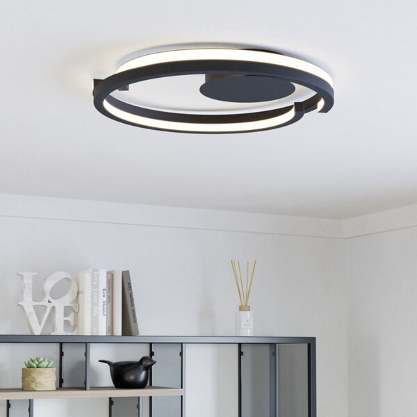 EGLO LED-stropna svetilka MEZZOMONTE, črna, Ø 48 cm, CCT, zatemnjen, Črna, Dnevna soba / jedilnica, Aluminij