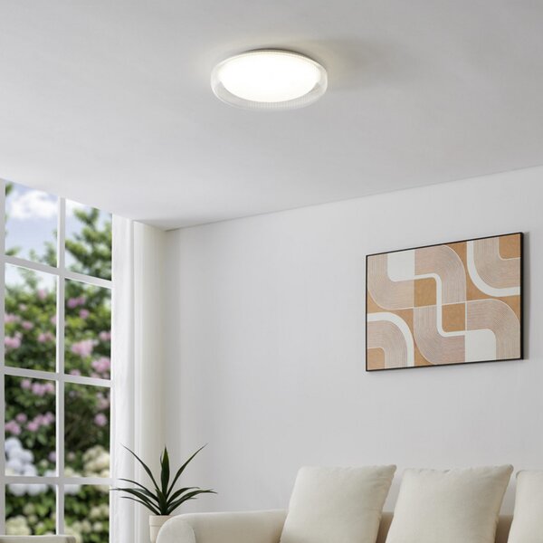 EGLO LED-stropna svetilka MONTEDORO, prosojna/bela, Ø 40 cm, CCT, Bela, Dnevna soba / jedilnica, Kovina