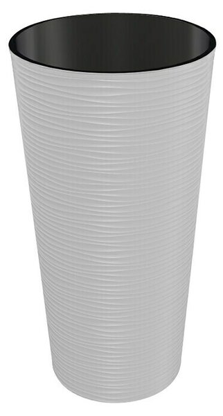 Okrogli stebrasti cvetlični lonec (Zunanje dimenzije (Ø x V): 30 x 57 cm, Plastika, Bela, Strukturna optika)