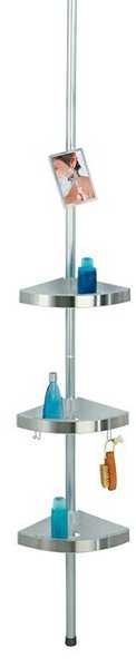 Wenko Teleskopski kotni regal Premium (Nastavitev višine: 70 cm - 260 cm, 3-nadstropno, Plemenito jeklo)