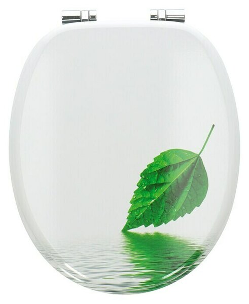Poseidon WC deska Leaf (MDF, Bele barve/zelene barve, S samodejnim spuščanjem)