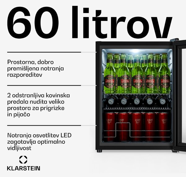 Klarstein Beersafe hladilnik za pijačo s steklenimi vrati | 64 x 48 cm | Notranja LED osvetlitev