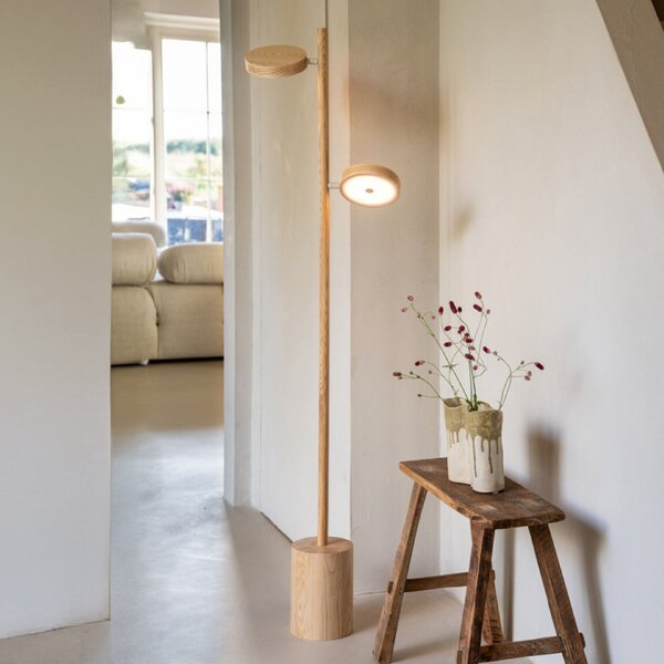 Good & Mojo GOOD MOJO LED-stojna svetilka Okinawa, 2-delna, naravna, 146 cm, les, zatemnjen, Les, Dnevna soba / jedilnica, Les, Sodobni