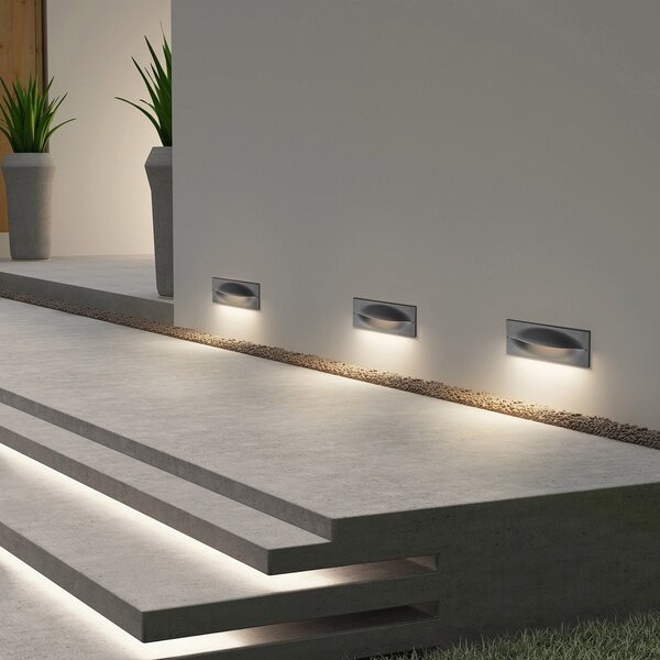 Lucande LED stenska svetilka za vgradnjo Zandro, 25 cm, antracit, IP65, Črna, Kovina, Sodobni, Vgradne luči kotne