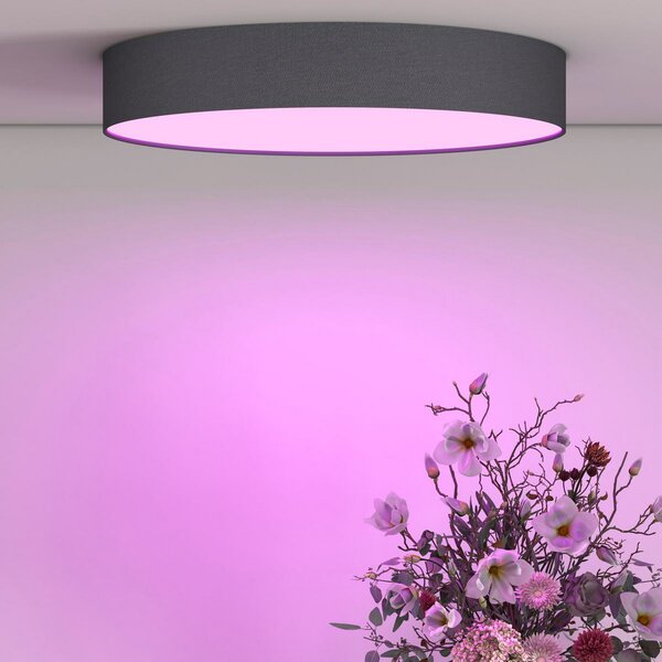 Calex Smart LED stropna svetilka Fabric, Ø 40 cm, RGBW, z možnostjo zatemnitve, zatemnjen, Črna, Dnevna soba / jedilnica, Tkanine / tekstil, Sodobni