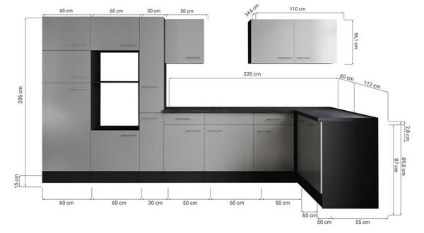 Respekta Kotna Kuhinja Brez Aparatov Oliver, 370x172cm