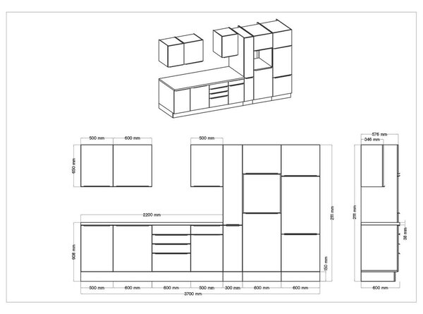 Respekta Kuhinjski Blok Premium Marleen, 370cm