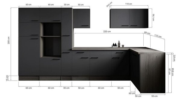 Respekta Kotna Kuhinja Brez Aparatov Oliver, 370x172cm