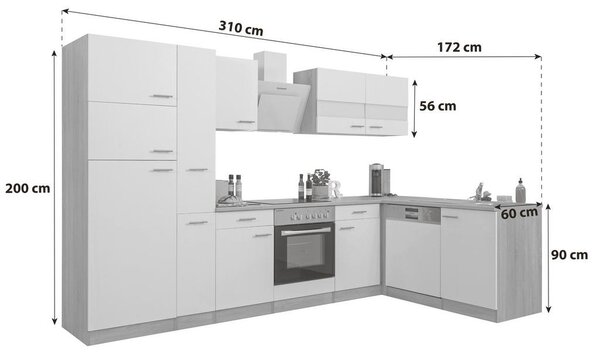 Respekta Kotna Kuhinja Brez Aparatov Oliver, 310cm