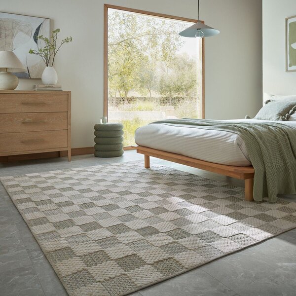 Zelena pralna preproga iz mešanice bombaža 155x230 cm Muted Checkerboard – Flair Rugs