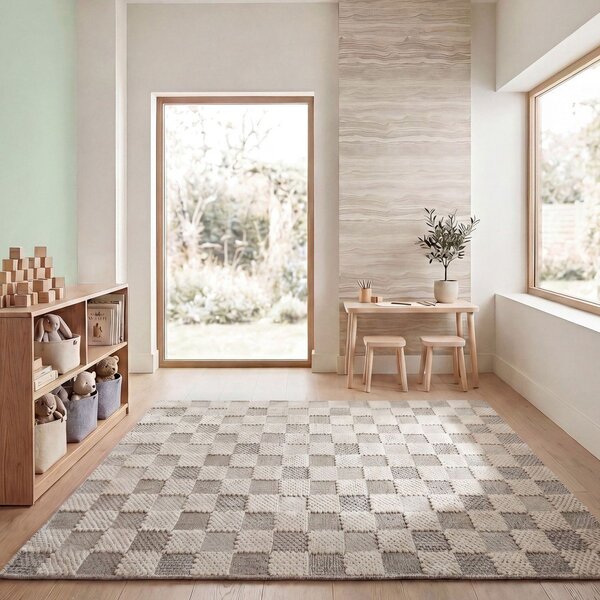 Zelena pralna preproga iz mešanice bombaža 155x230 cm Muted Checkerboard – Flair Rugs