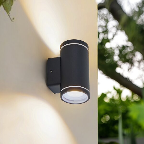 Lindby Smart LED zunanja stenska svetilka Valtin CCT RGB Tuya IP54, zatemnjen, Črna, Nerjaveče jeklo, Sodobni, Stenski reflektor