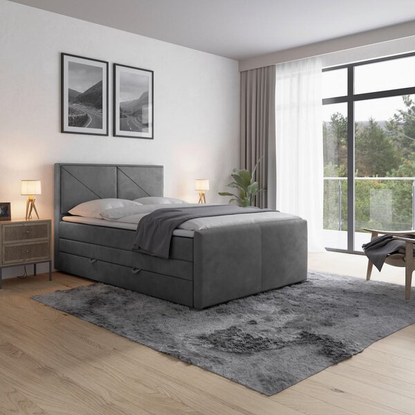 BOXSPRING POSTELJA 120 cm x 200 cm , les, kovina, umetna masa, tekstil svetlo siva