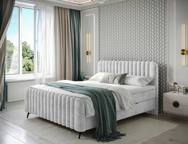 POSTELJA Z VZMETNICO 140 cm x 200 cm , les, tekstil, leseni material svetlo siva