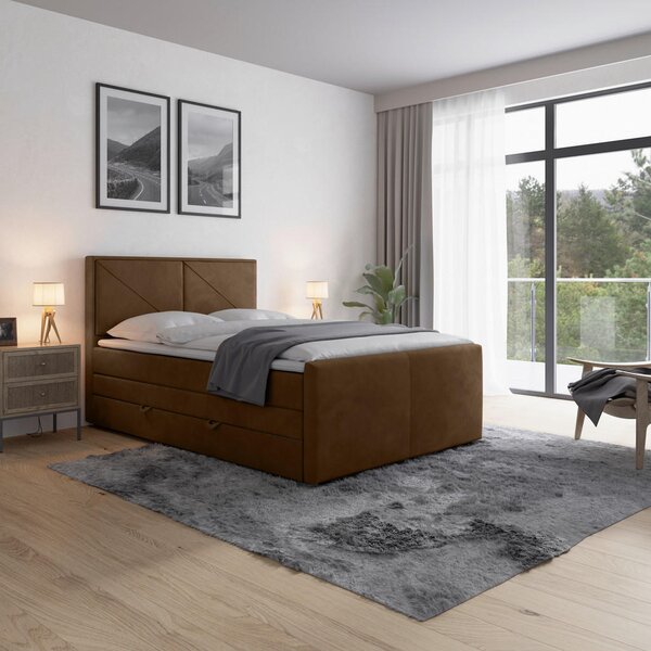 BOXSPRING POSTELJA 120 cm x 200 cm , les, kovina, umetna masa, tekstil rjava